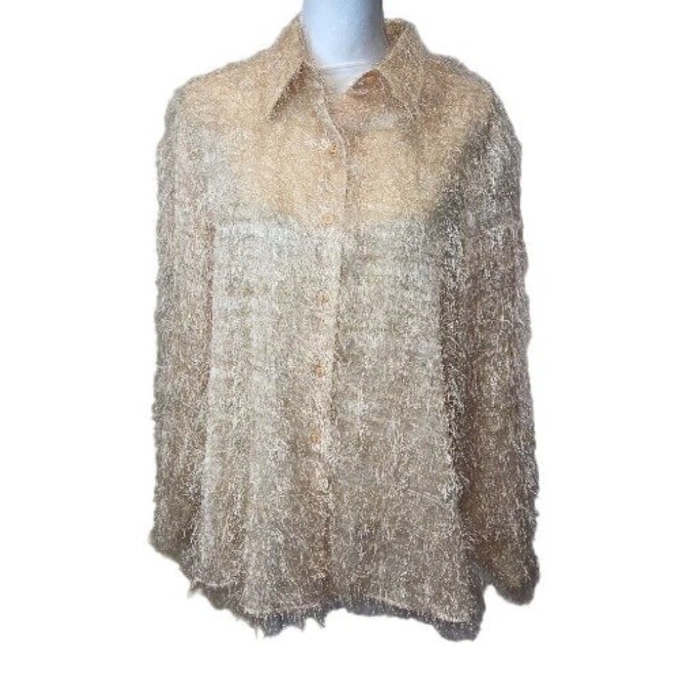 Effeci Creazione Vintage Womens Shirt Size Medium Cream Gold Button Front
